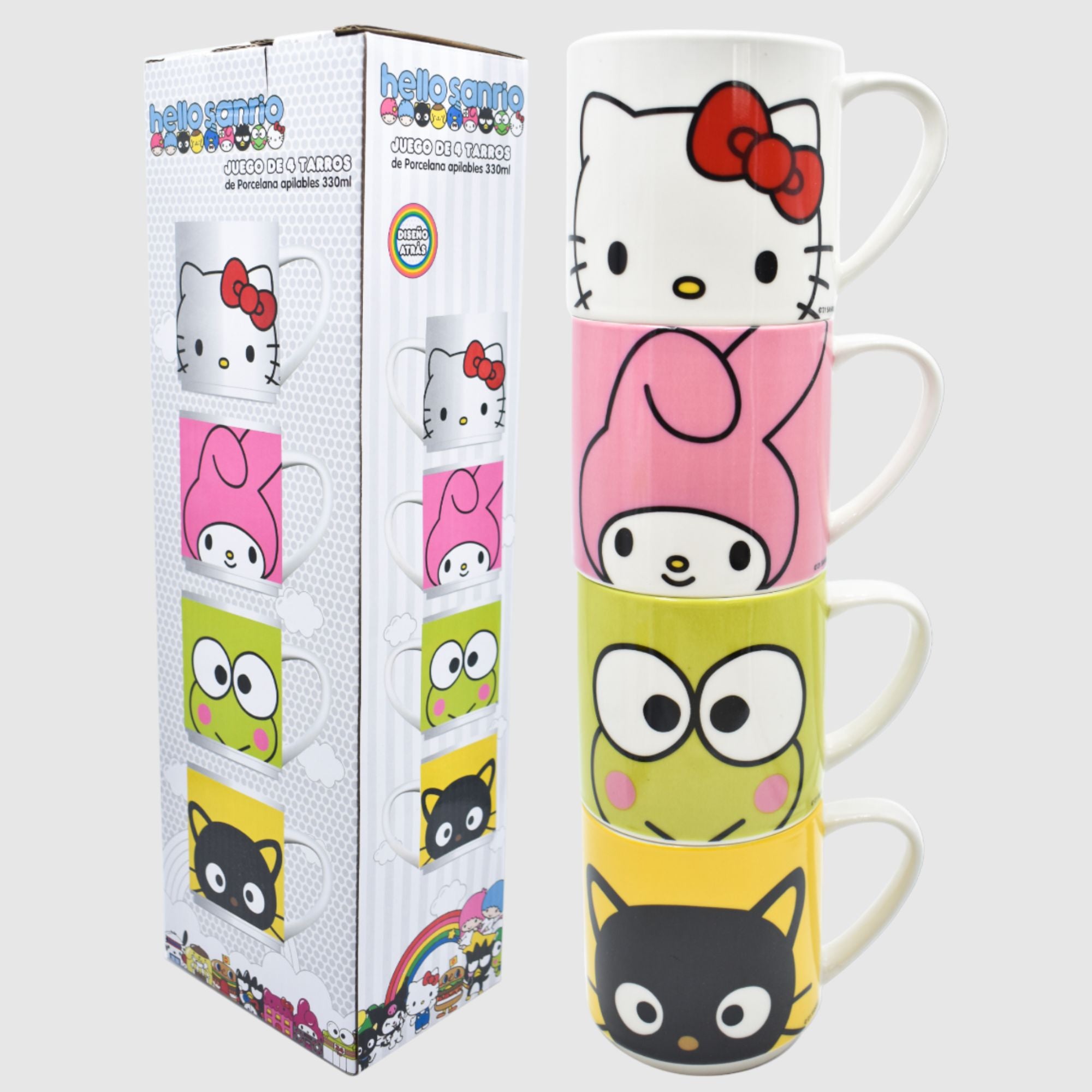 Set Juego Tazas Apilables Fun Kids Sanrio Hello Kitty & Friends Porcelana 330ml 4 pzas