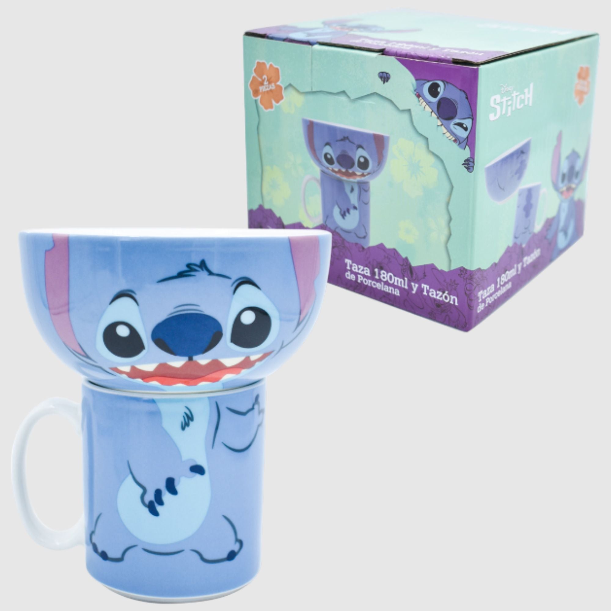 Set Juego Individual Tazon y Taza Fun Kids Disney Stitch Porcelana 180ml  2pzas