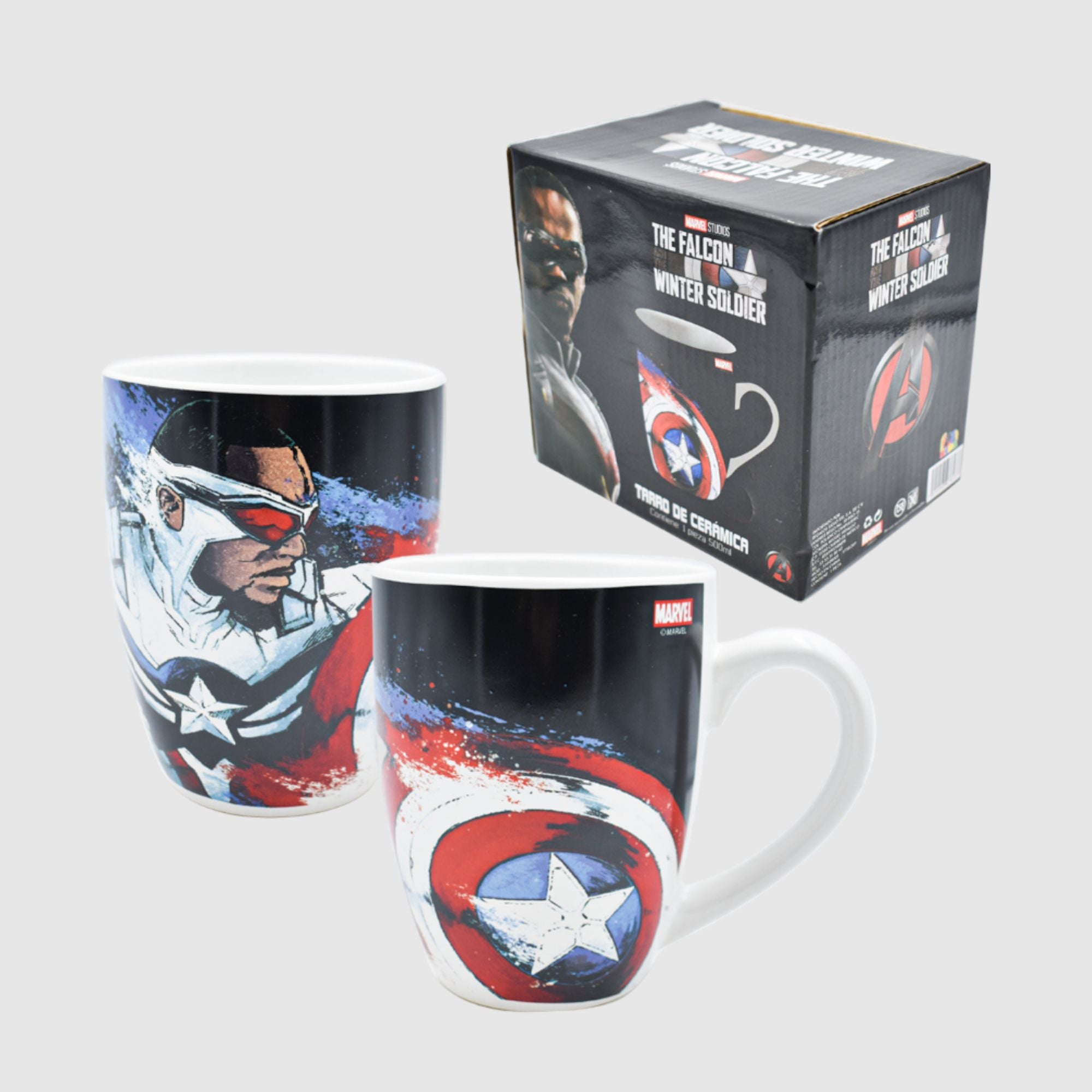 Taza blanca con caja de regalo Fun Kids Disney Marvel The Falcon Sam Wilson Capitan America 500ml