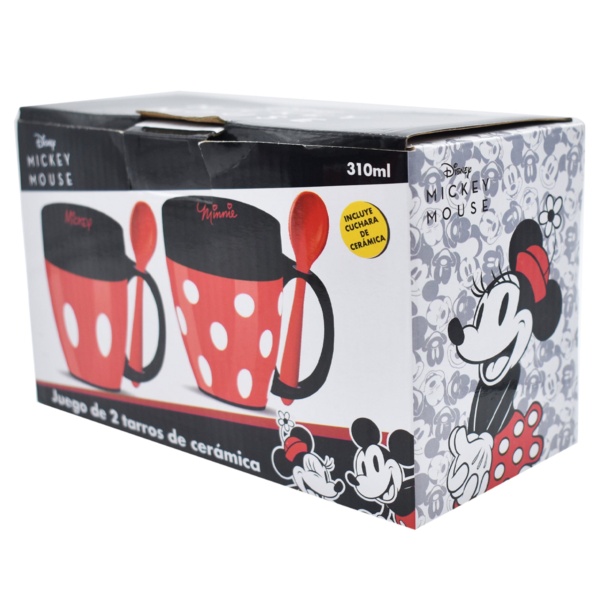 Juego de Tazas de Cerámica con Cuchara Fun Kids Disney Mickey y Minnie Mouse 310ml