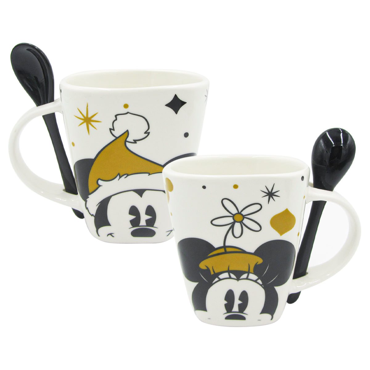 Taza de Porcelana con Cuchara Navidad Para Cafe Mickey & Minnie Regalo Navideño 310 ml