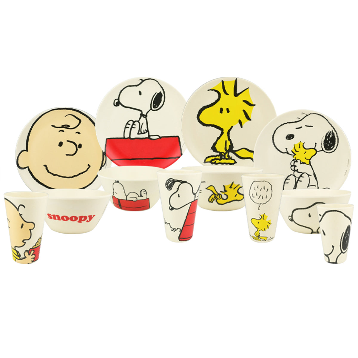Vajilla Snoopy Charlie Brown Bambú Ecológica Colección 12pz