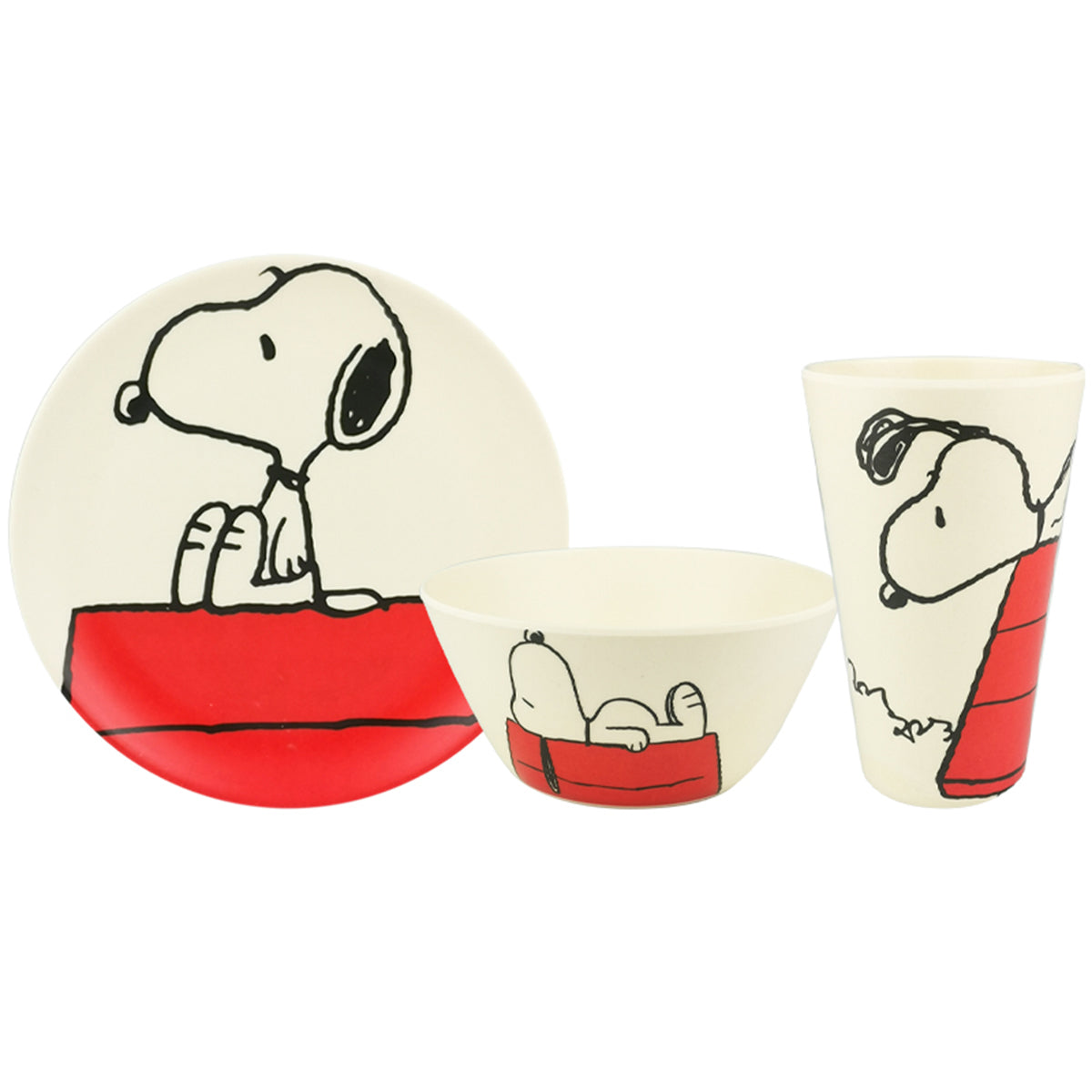 Vajilla Snoopy Charlie Brown Bambú Ecológica Colección 12pz