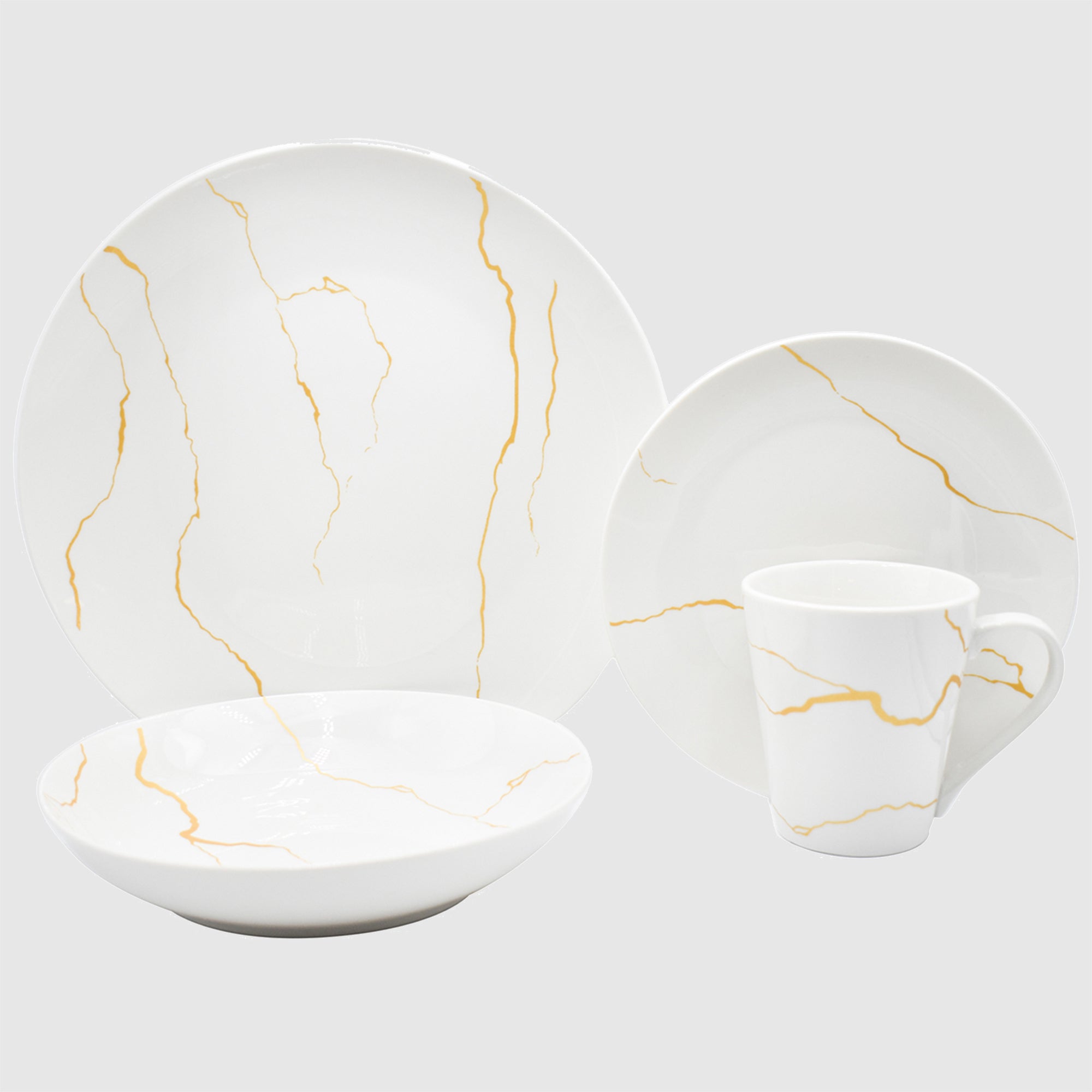 Vajilla con Tazas Para 4 Personas Kaiser Art/Golden Marble Porcelana 16 pz