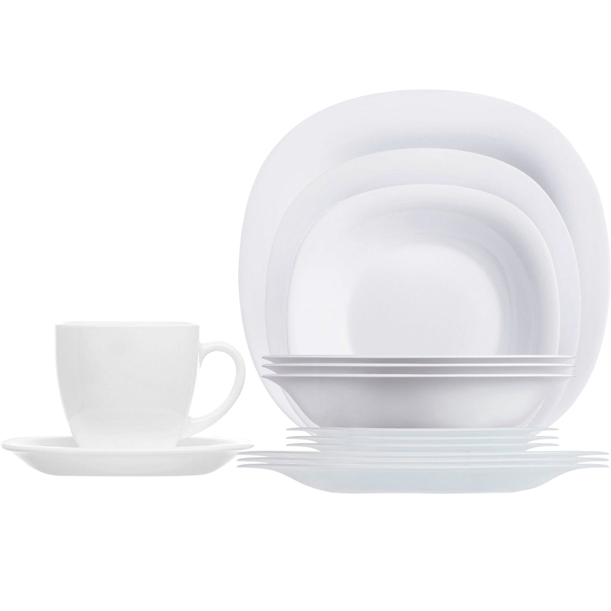 Vajilla Moderna Cuadrada Opal Y Tazas Vidrio 6 Personas 30pz