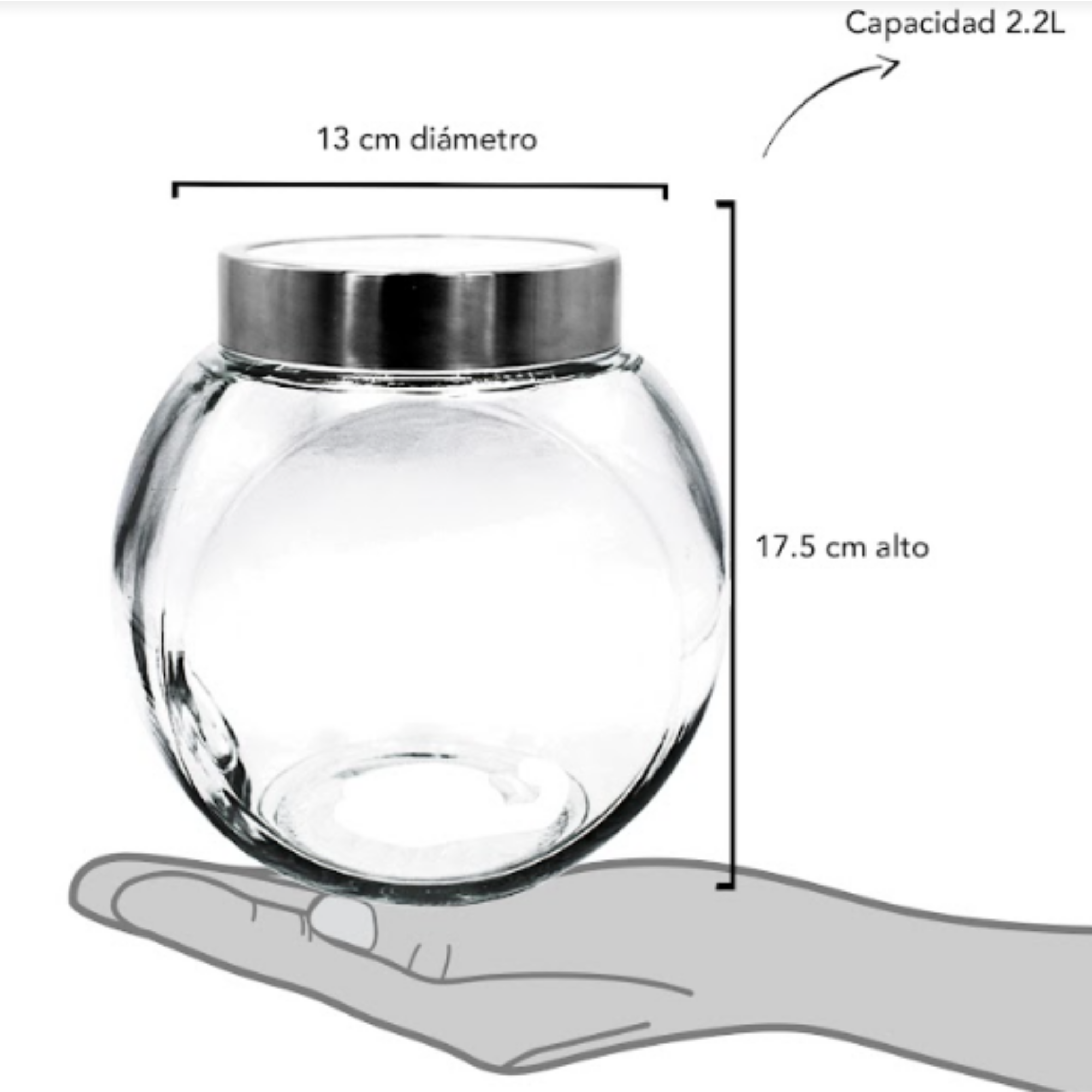 Juego de Frascos con Tapa para almacenamiento Top Choice Mason Jar Vidrio 6pz 2.2Lt